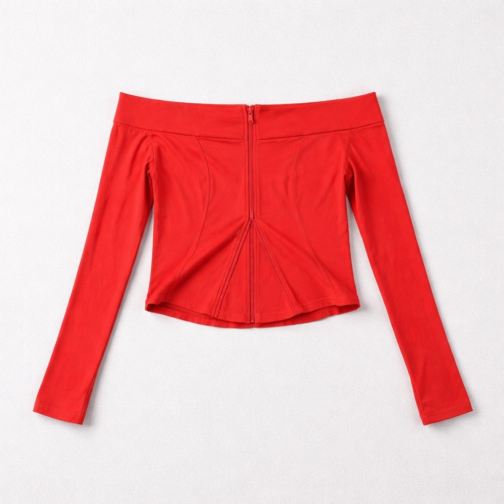Red Off-Shoulder Long Sleeve Top